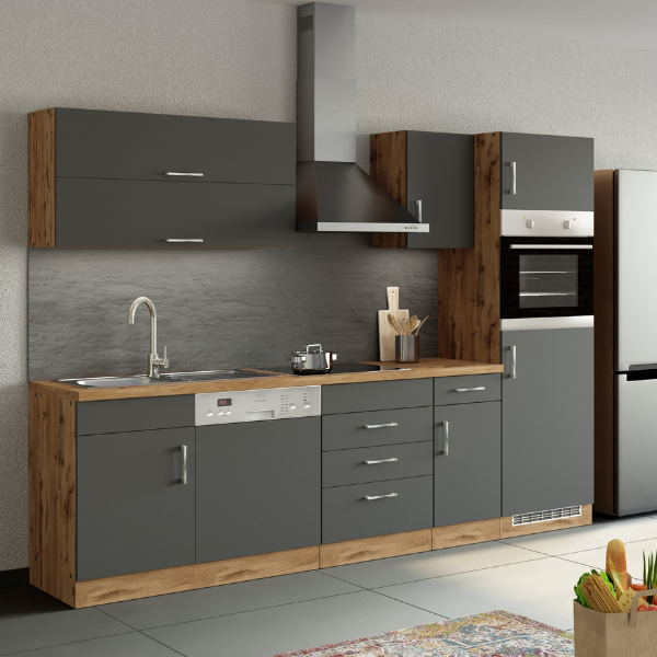 Armoire de cuisine pour réfrigérateur et four Sorrella 2 portes - anthracite/chêne - Image 4