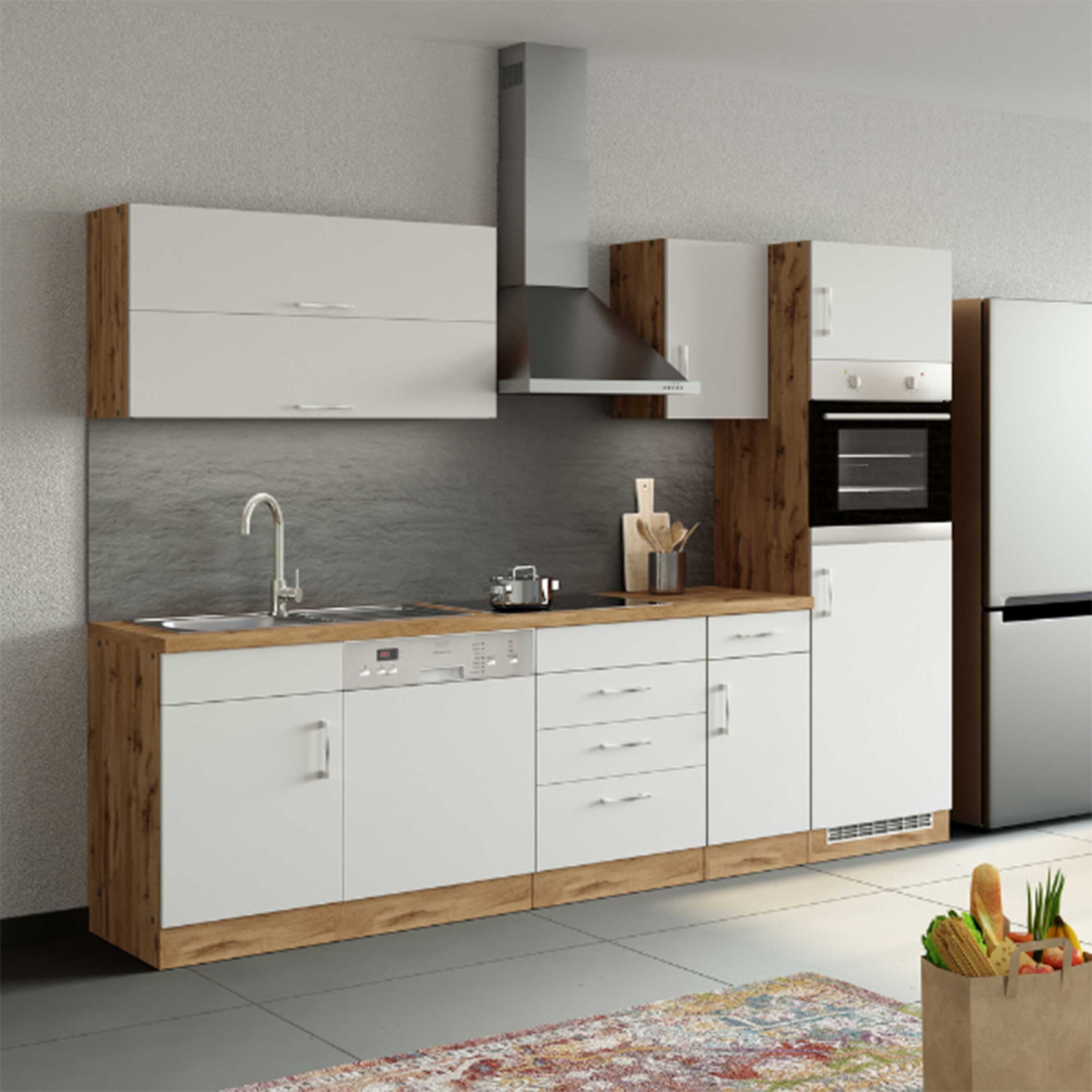 Armoire de cuisine pour réfrigérateur et four Sorrella 2 portes - blanc/chêne - Image 3