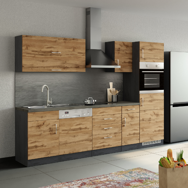 Armoire de cuisine pour réfrigérateur et four Sorrella 2 portes - chêne/graphite - Image 4