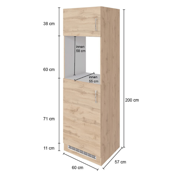 Armoire de cuisine pour réfrigérateur et four Sorrella 2 portes - chêne - Image 4