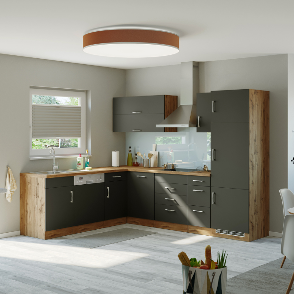 Armoire de cuisine pour réfrigérateur Sorrella 60cm 3 portes - anthracite/chêne - Image 4