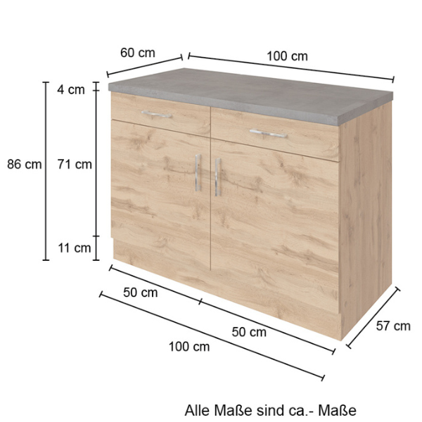 Armoire de cuisine Sorrella 100cm 2 portes & 2 tiroirs - blanc/chêne - Image 2