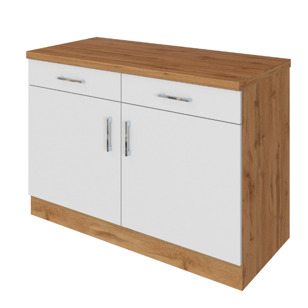 Armoire de cuisine Sorrella 100cm 2 portes & 2 tiroirs - blanc/chêne - Image 9