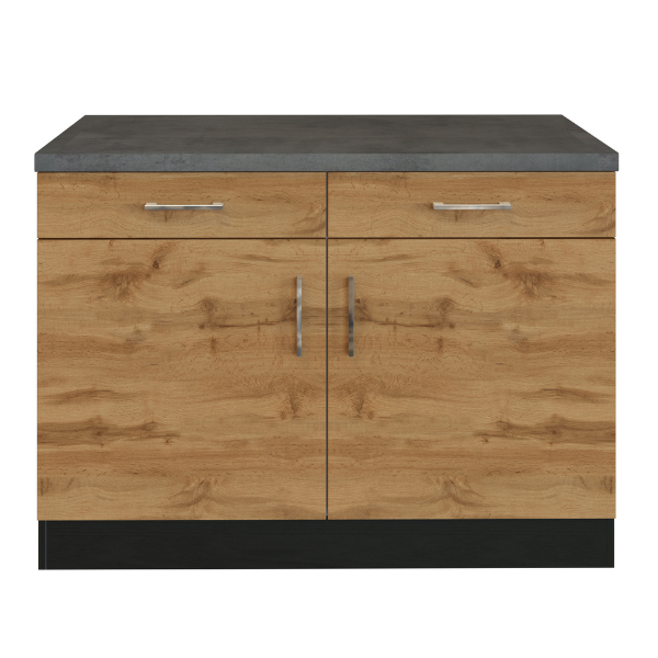 Armoire de cuisine Sorrella 100cm 2 portes & 2 tiroirs - chêne/graphite