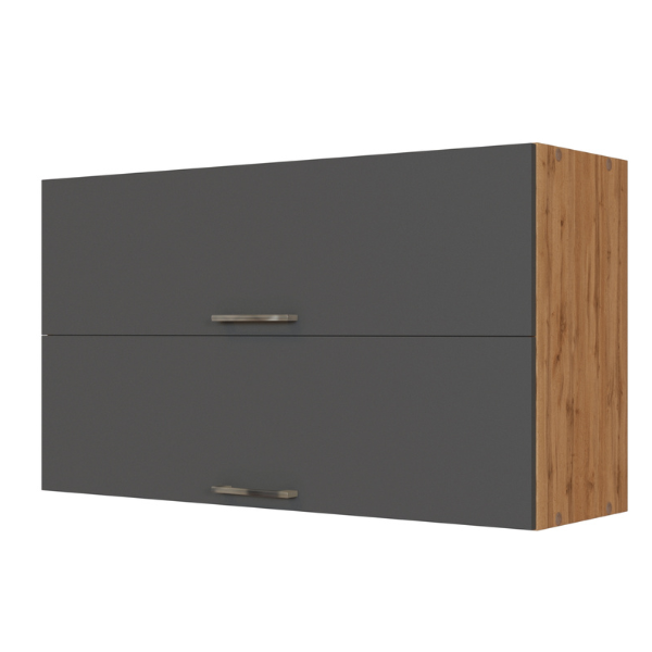 Armoire de cuisine Sorrella 100cm avec 2 portes pliantes - anthracite/chêne - Image 7