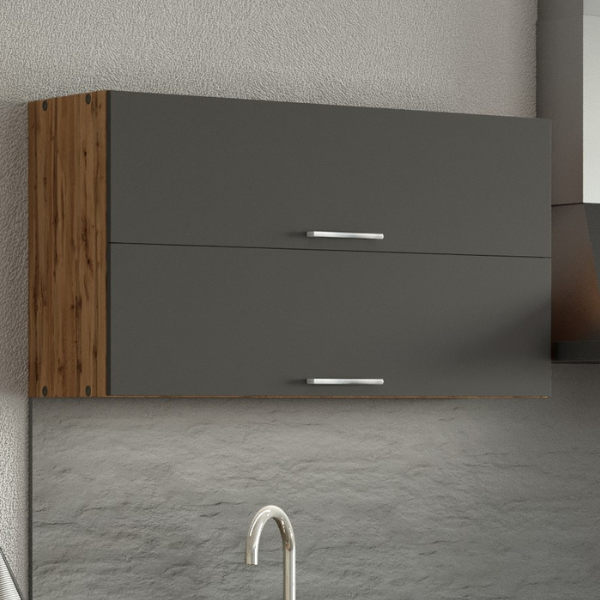Armoire de cuisine Sorrella 100cm avec 2 portes pliantes - anthracite/chêne