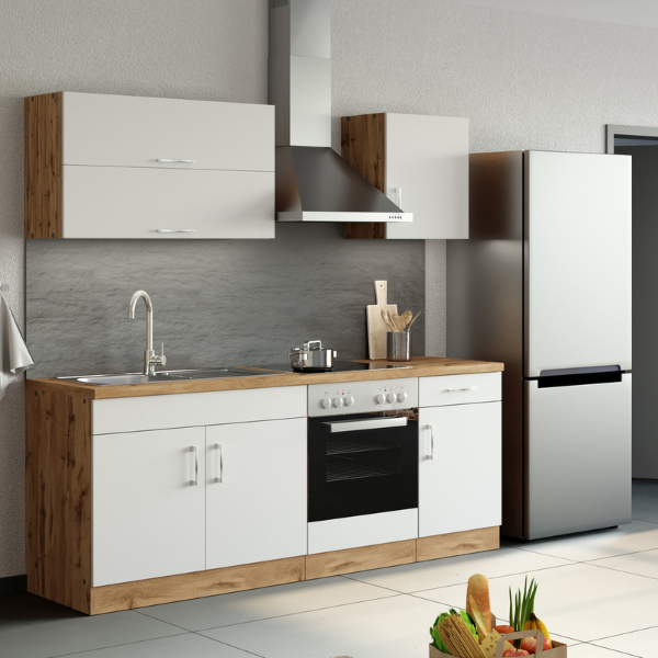 Armoire de cuisine Sorrella 100cm avec 2 portes pliantes - blanc/chêne - Image 2