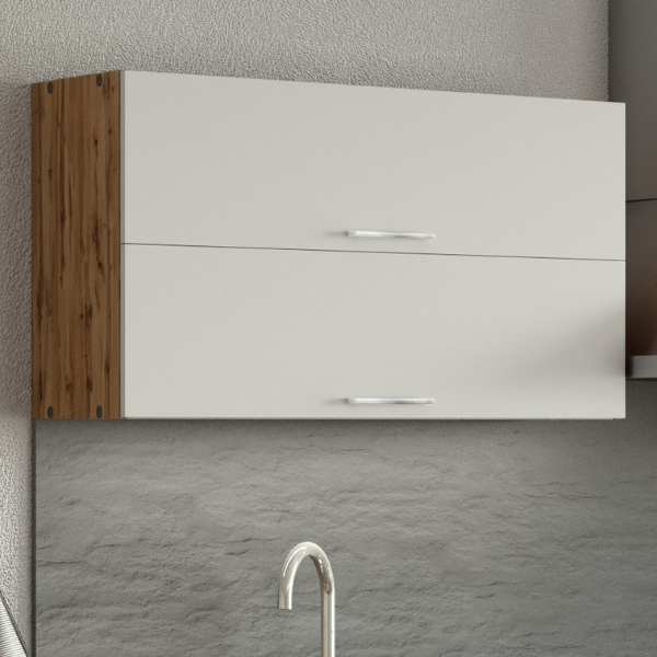Armoire de cuisine Sorrella 100cm avec 2 portes pliantes - blanc/chêne - Image 1