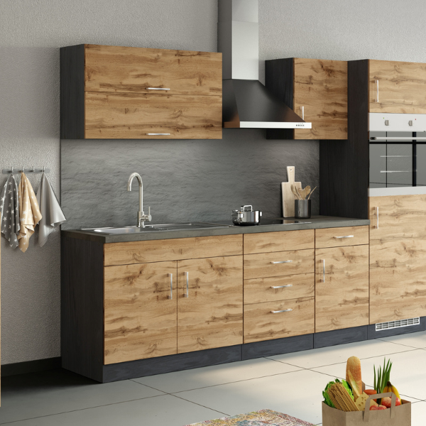 Armoire de cuisine Sorrella 100cm avec 2 portes pliantes - chêne/graphite - Image 2