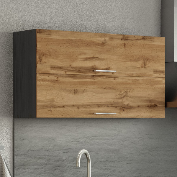 Armoire de cuisine Sorrella 100cm avec 2 portes pliantes - chêne/graphite - Image 1