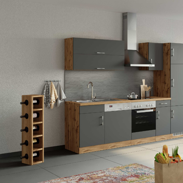 Armoire de cuisine Sorrella 110cm avec 2 portes pliantes - anthracite/chêne - Image 2