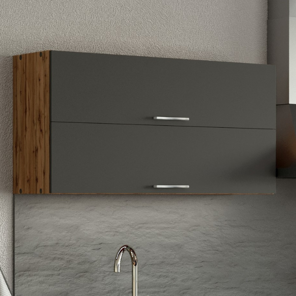 Armoire de cuisine Sorrella 110cm avec 2 portes pliantes - anthracite/chêne