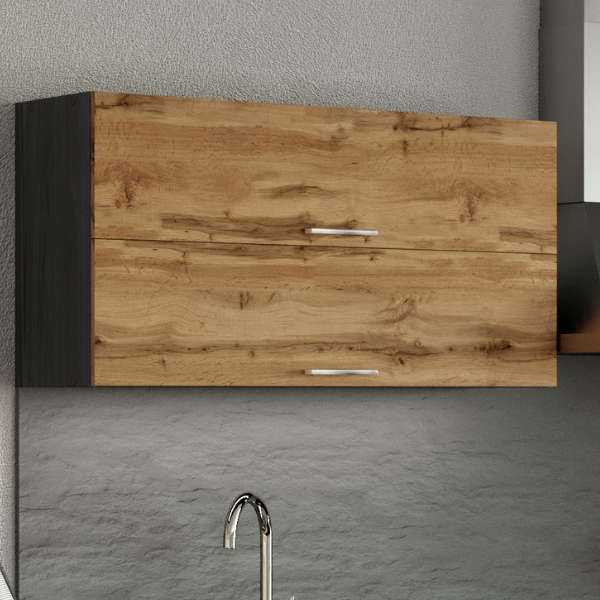 Armoire de cuisine Sorrella 110cm avec 2 portes pliantes - chêne/graphite - Image 1