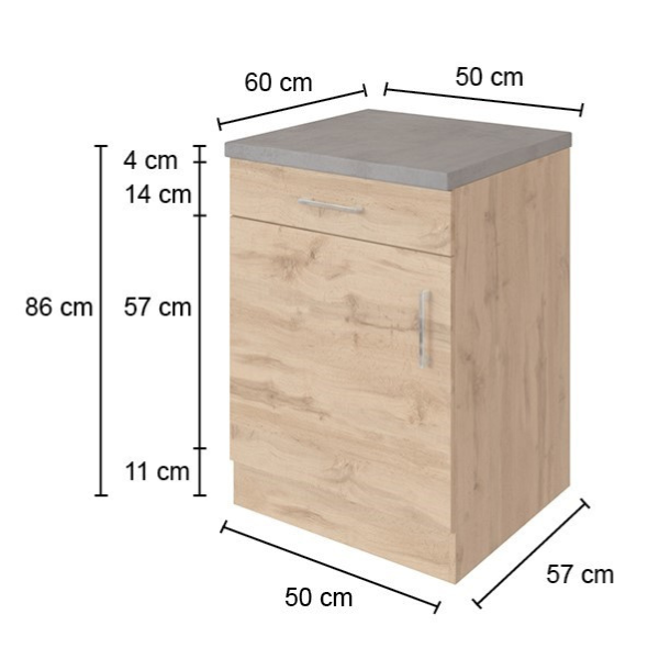 Armoire de cuisine Sorrella 50cm 1 porte & 1 tiroir - anthracite/chêne - Image 3