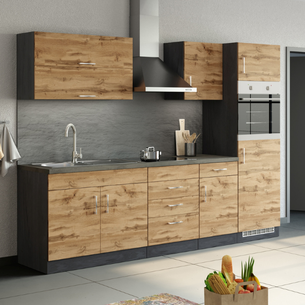 Armoire de cuisine Sorrella 50cm 1 porte & 1 tiroir - chêne/graphite - Image 4