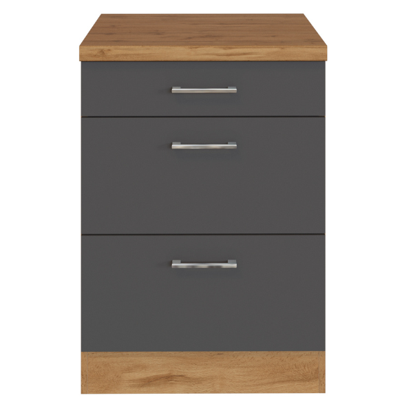 Armoire de cuisine Sorrella 50cm 3 tiroirs - anthracite/chêne - Image 1