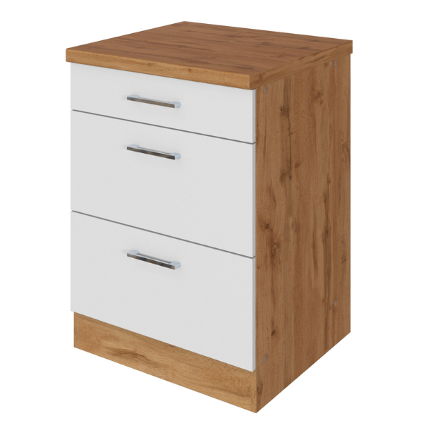 Armoire de cuisine Sorrella 50cm 3 tiroirs - blanc/chêne - Image 7