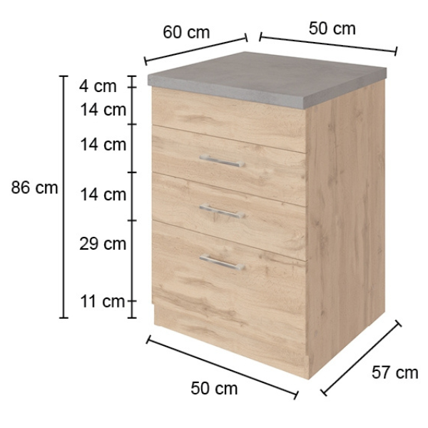 Armoire de cuisine Sorrella 50cm 3 tiroirs - chêne/graphite - Image 4