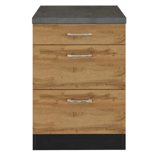 Armoire de cuisine Sorrella 50cm 3 tiroirs - chêne/graphite - Image 1