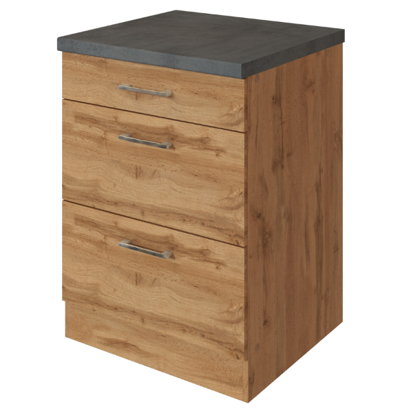 Armoire de cuisine Sorrella 50cm 3 tiroirs - chêne/béton