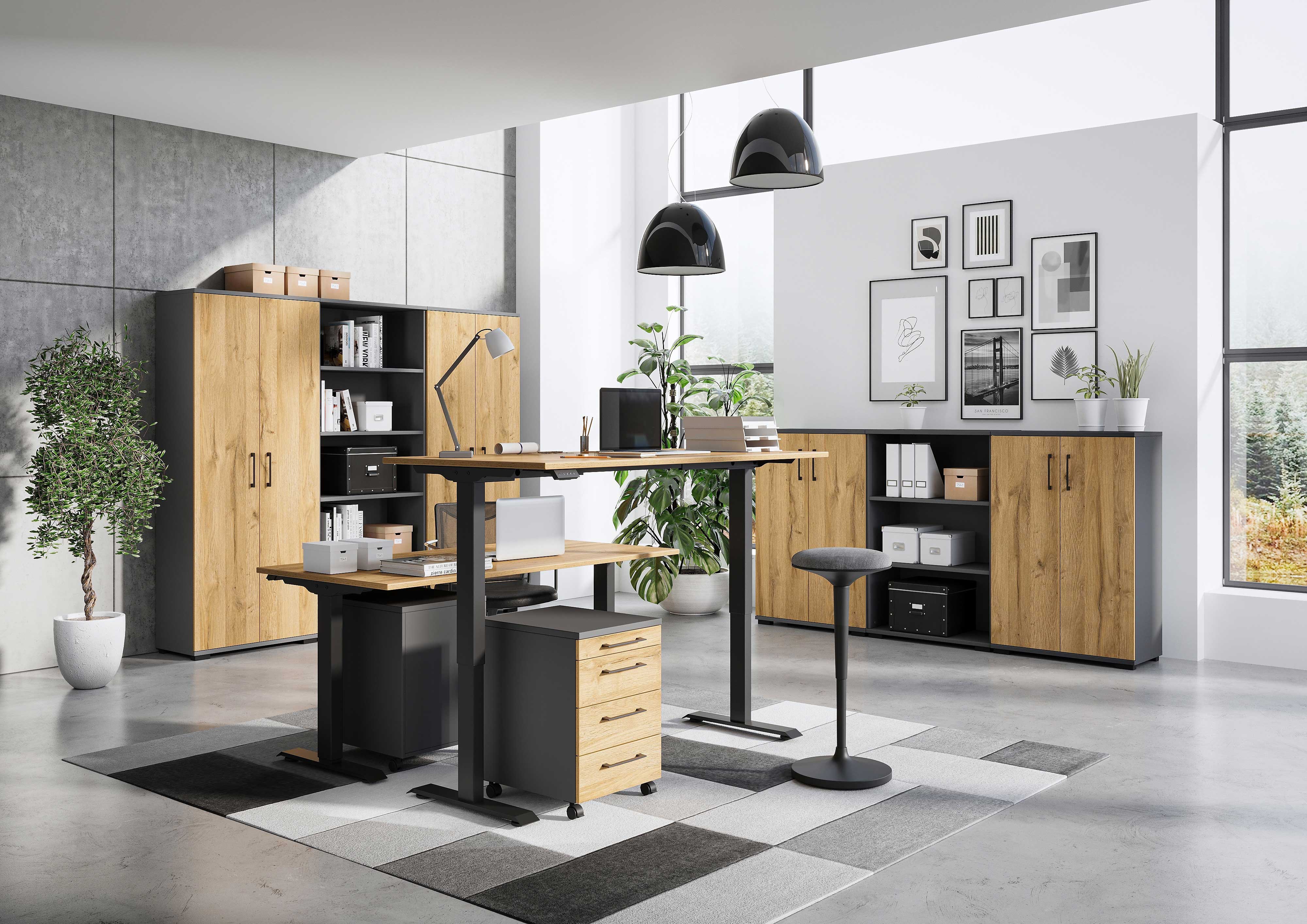 Armoire de rangement basse Presley 80cm à 2 portes - chêne/graphite - Image 4