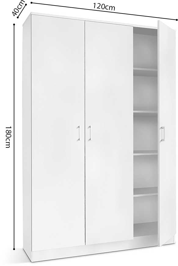 Armoire de rangement Ray 120cm à 3 portes et 4 tablettes - blanc - Image 2