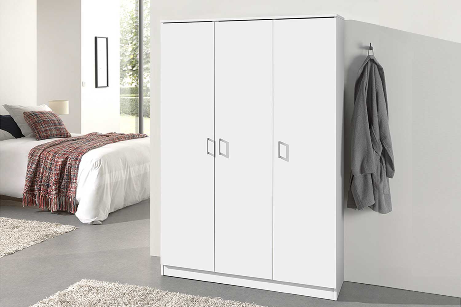Armoire de rangement Ray 120cm à 3 portes et 4 tablettes - blanc - Image 9