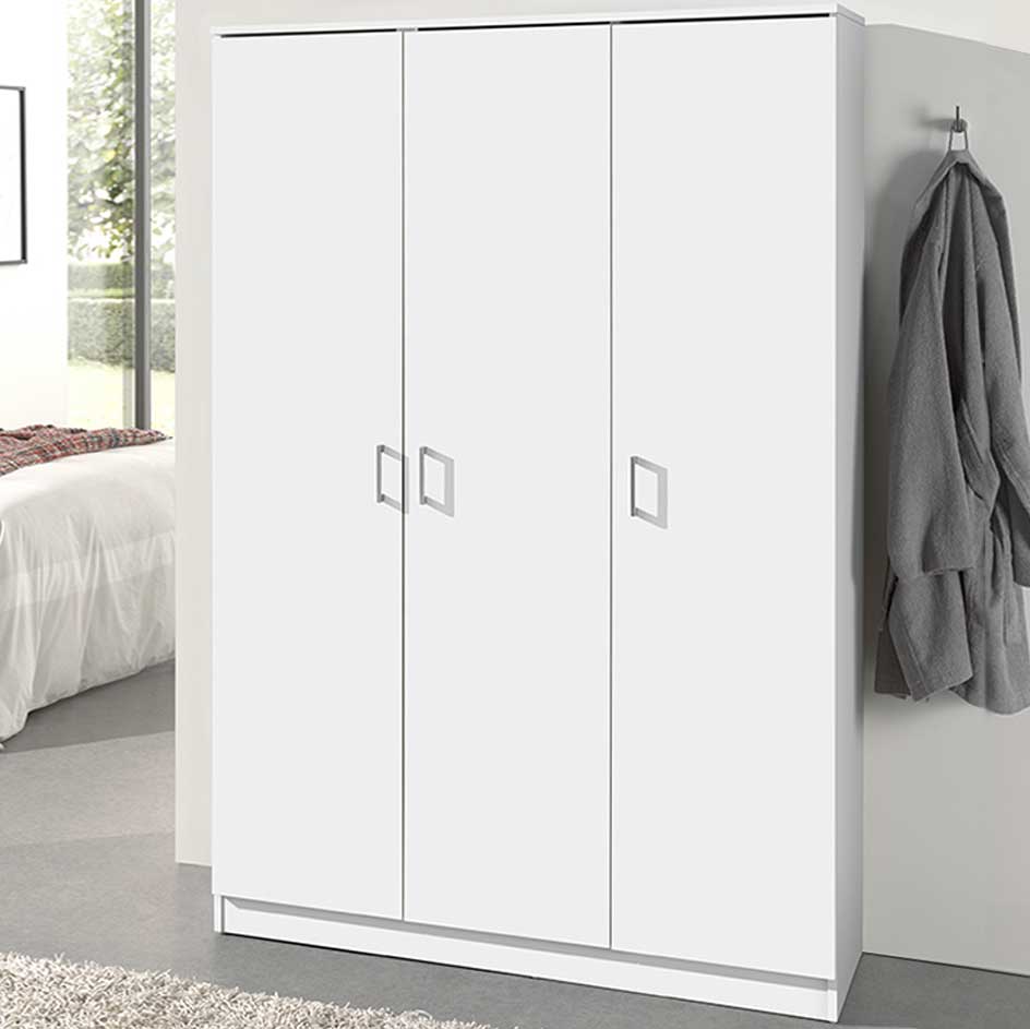 Armoire de rangement Ray 120cm à 3 portes et 4 tablettes - blanc
