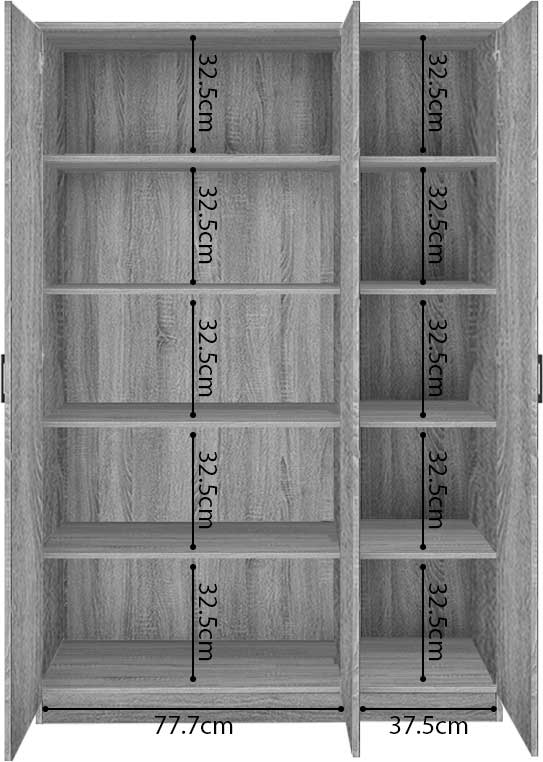 Armoire de rangement Ray 120cm à 3 portes et 4 tablettes - chêne gris - Image 3