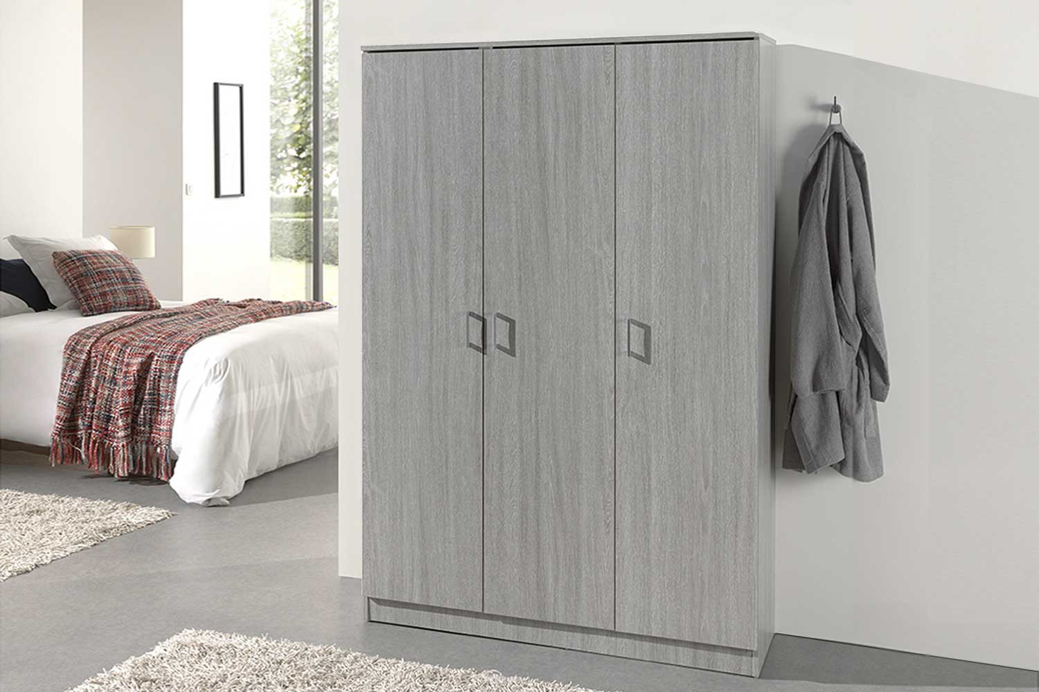 Armoire de rangement Ray 120cm à 3 portes et 4 tablettes - chêne gris - Image 8