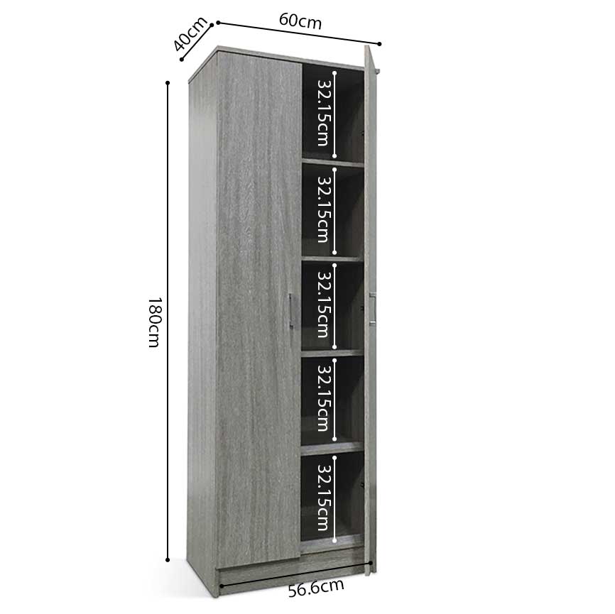 Armoire de rangement Ray 60cm à 2 portes et 4 tablettes - chêne gris - Image 4