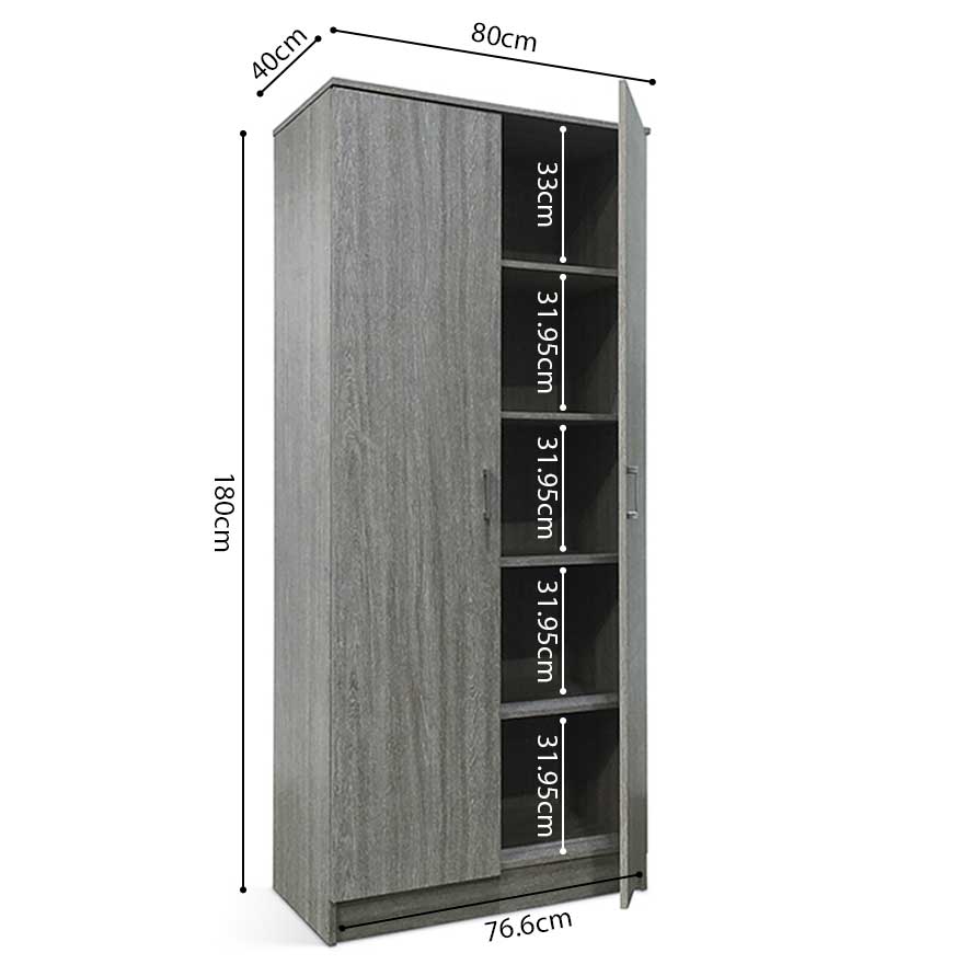 Armoire de rangement Ray 80cm à 2 portes et 4 tablettes - chêne gris - Image 4