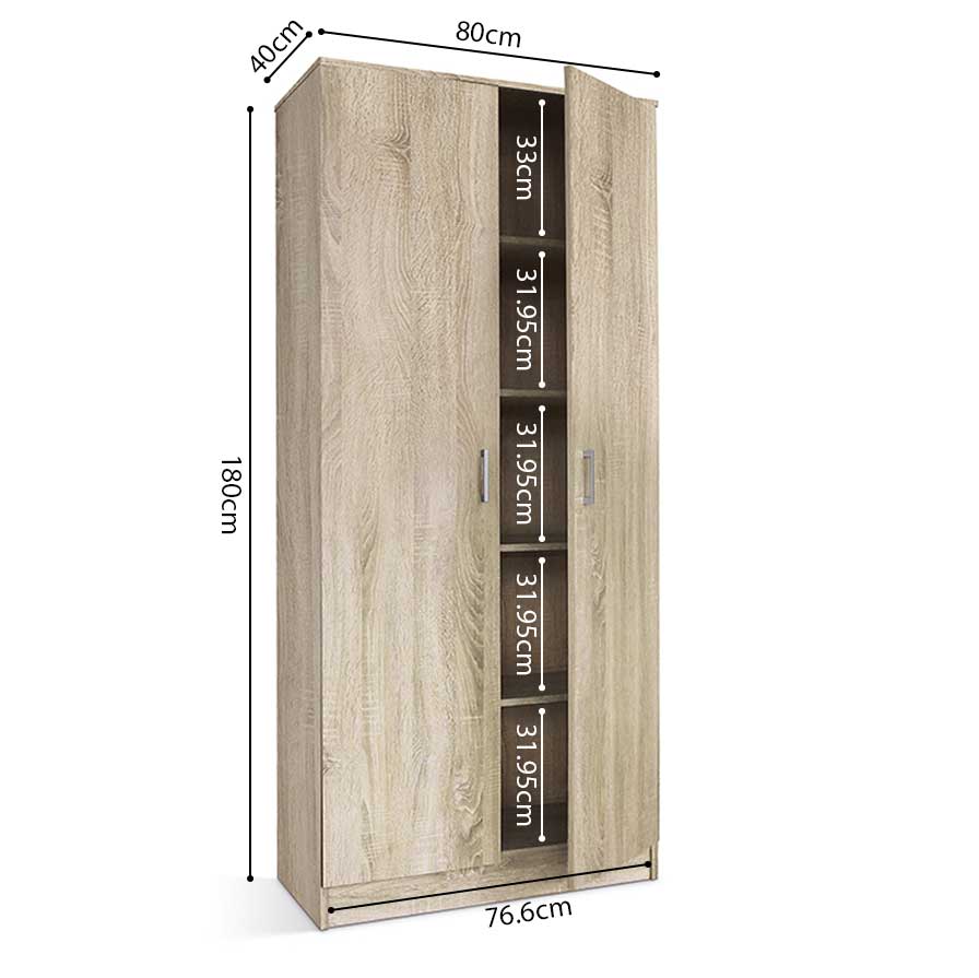 Armoire de rangement Ray 80cm à 2 portes et 4 tablettes - chêne sonoma - Image 4