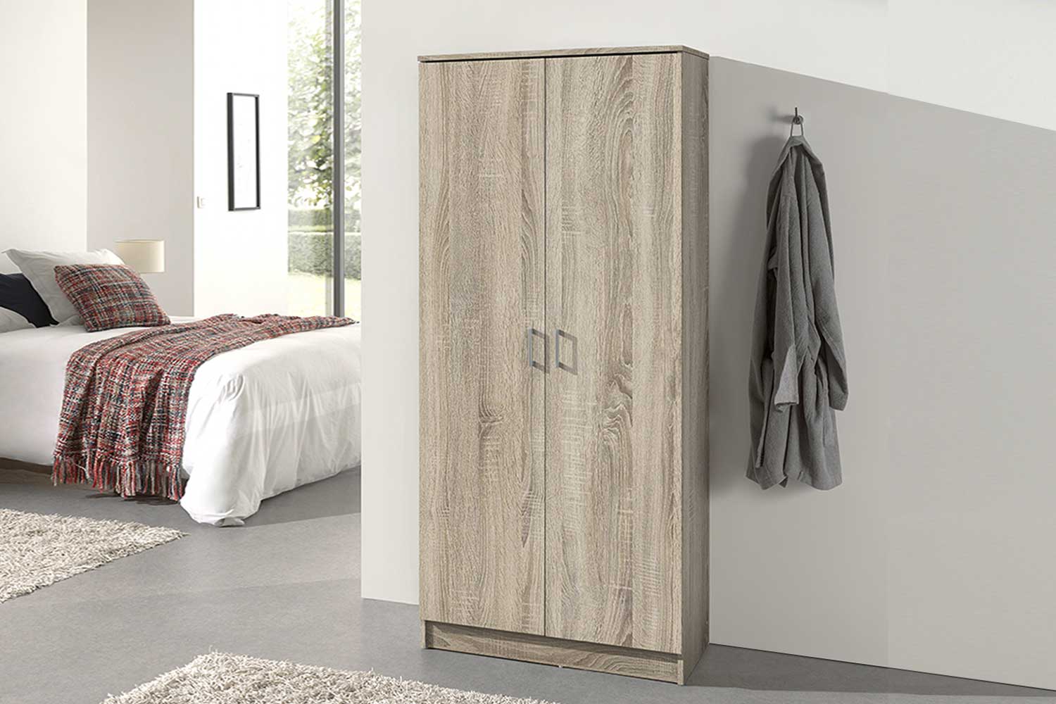 Armoire de rangement Ray 80cm à 2 portes et 4 tablettes - chêne sonoma - Image 7