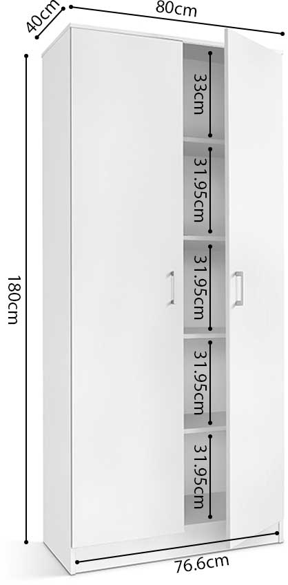 Armoire de rangement Ray 80cm à 2 portes et 4 tablettes - wit - Image 3