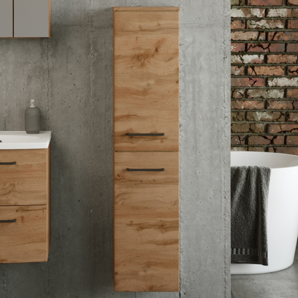 Armoire de salle de bain Malvo 30cm 2 portes - chêne/noir