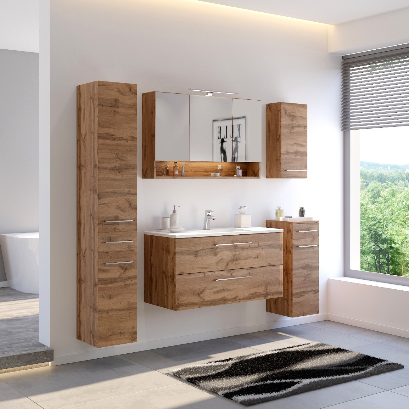 Armoire de salle de bains Sefa 30cm 1 porte et 1 tiroir - chêne - Image 5