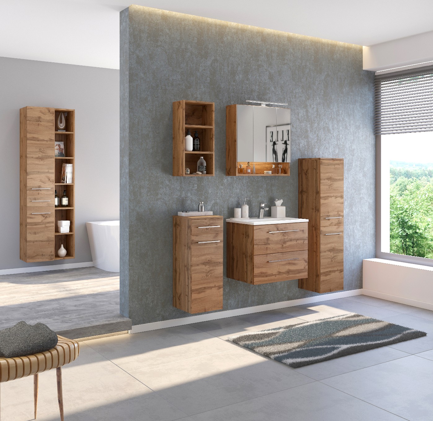 Armoire de salle de bains Sefa 30cm 1 porte et 1 tiroir - chêne - Image 6