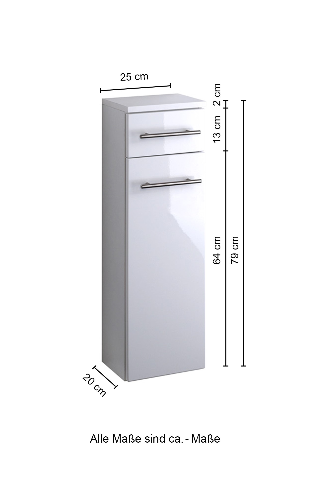 Armoire de salle de bains Small 25cm 1 tiroir & 1 porte - gris brillant - Image 4