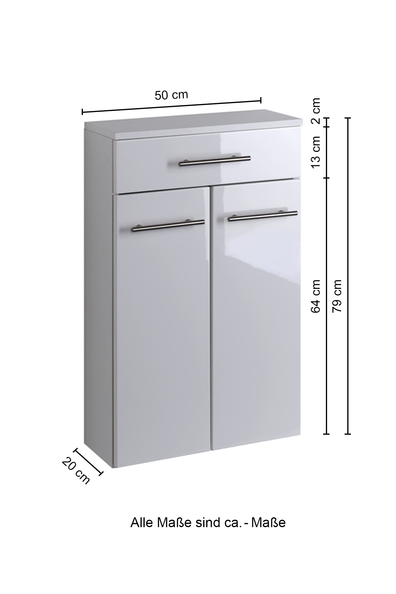 Armoire de salle de bains Small 50cm 1 tiroir & 2 portes - blanc brillant - Image 6