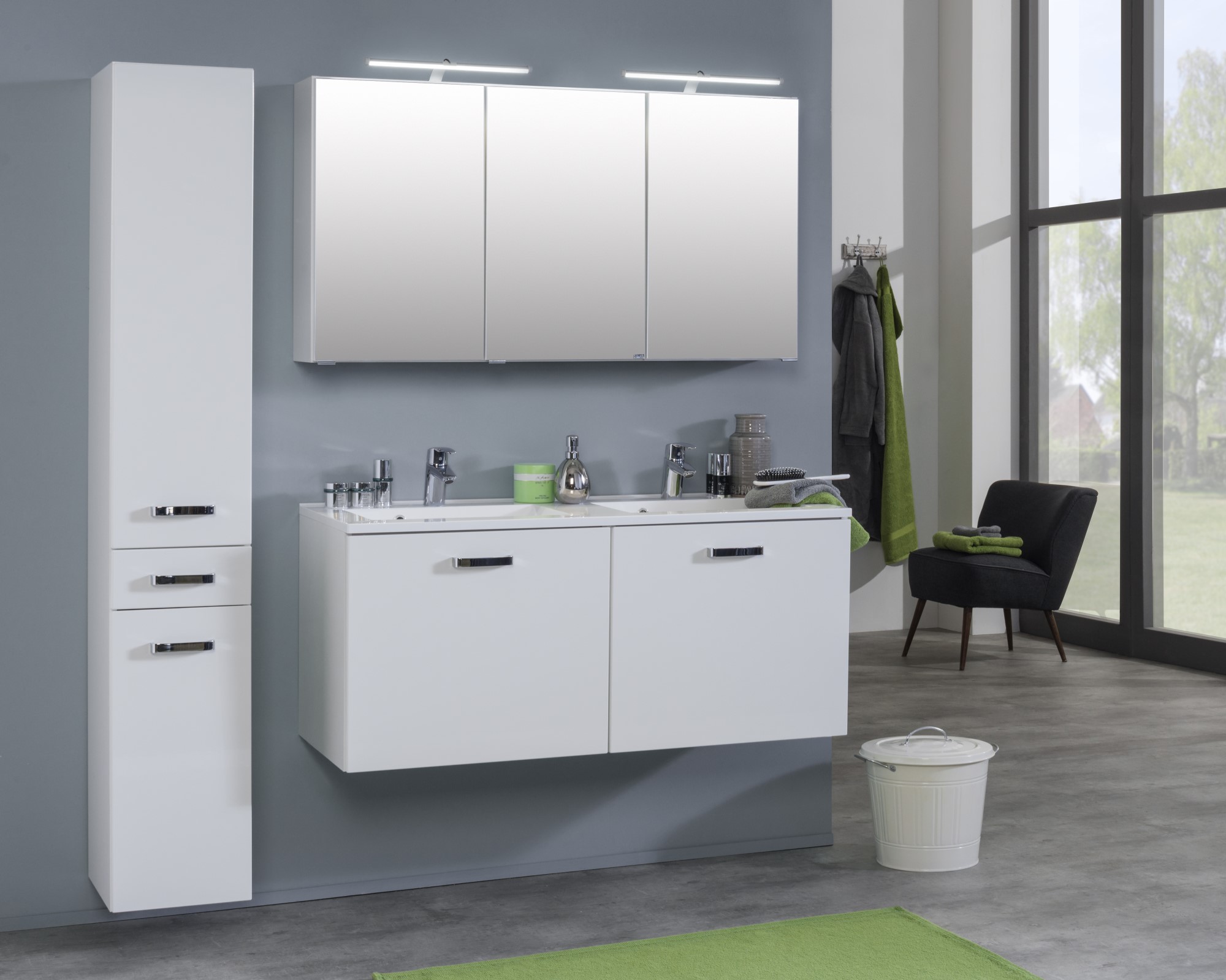 Armoire de toilette Bobbi 120cm modèle 2 3 portes & eclairage LED - blanc - Image 2