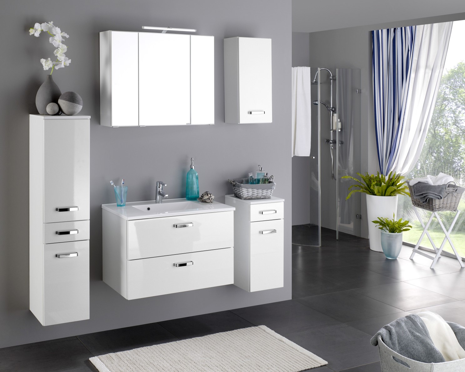 Armoire de toilette Bobbi 90cm modèle 2 3 portes & eclairage LED - blanc - Image 2