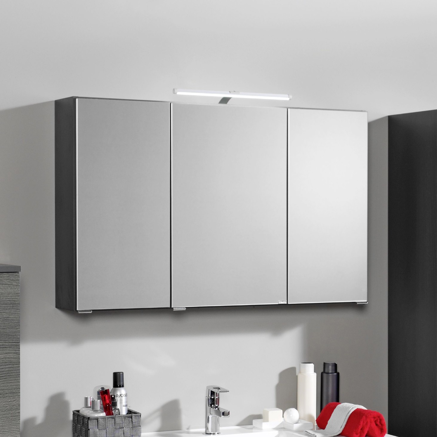 Armoire de toilette Bobbi 90cm modèle 2 3 portes & eclairage LED - graphite