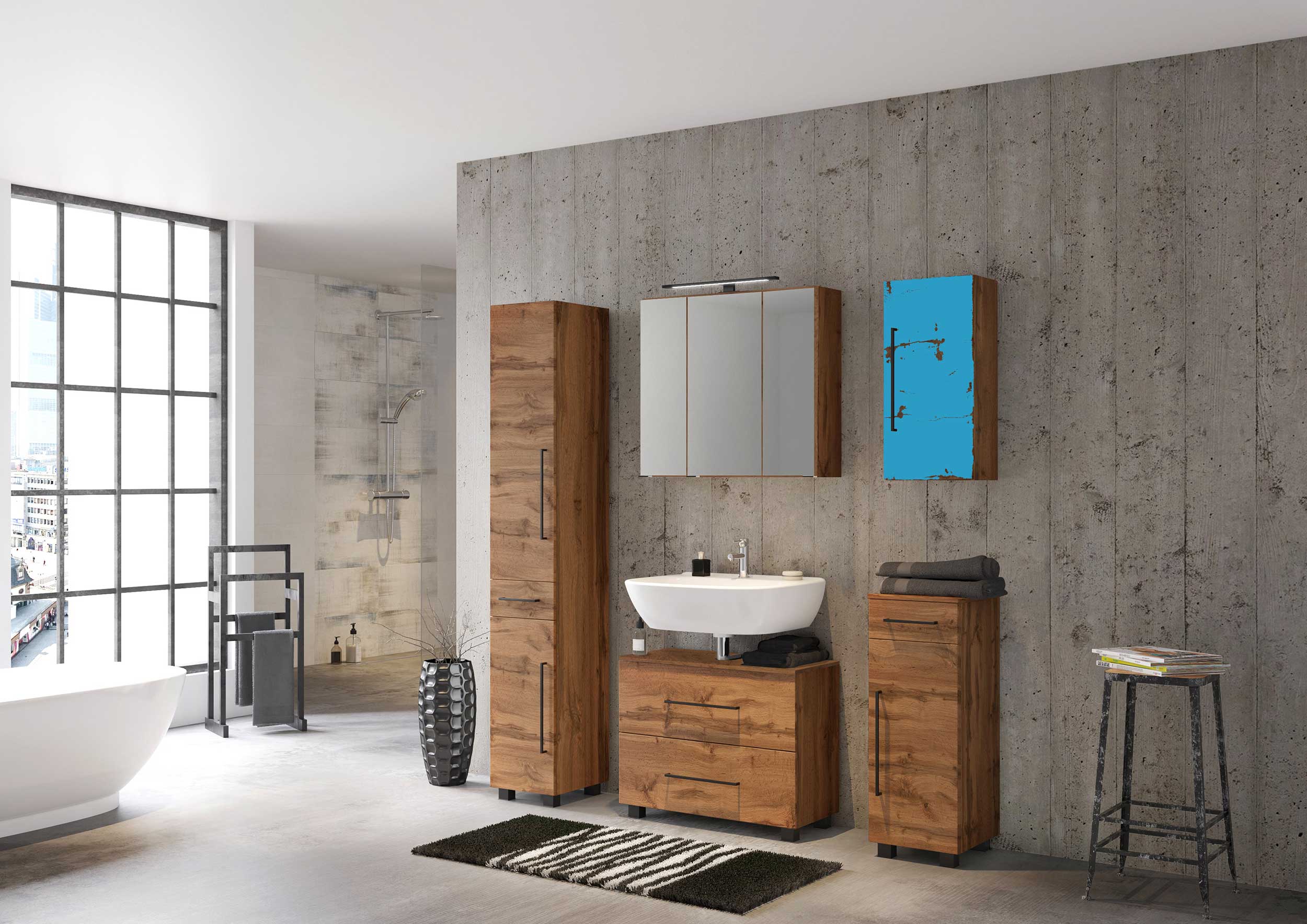 Armoire de toilette Dusan 70cm à 3 portes - chêne wotan - Image 2