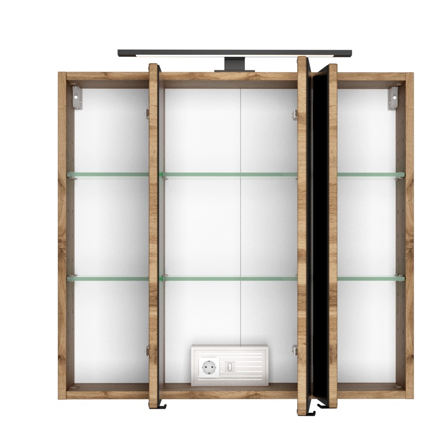 Armoire de toilette Dusan 70cm à 3 portes - chêne wotan - Image 5