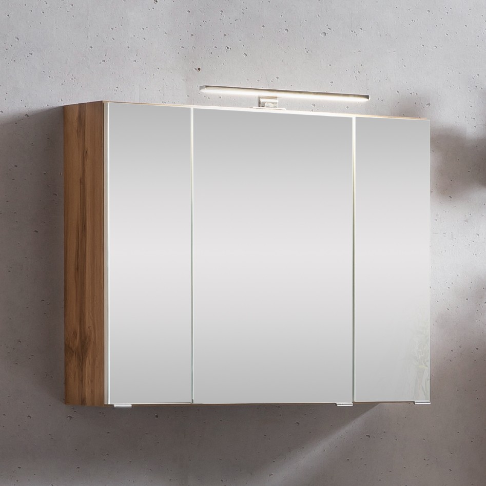 Armoire de toilette Kornel/Luna 80cm 3 portes & éclairage LED - chêne - Image 1