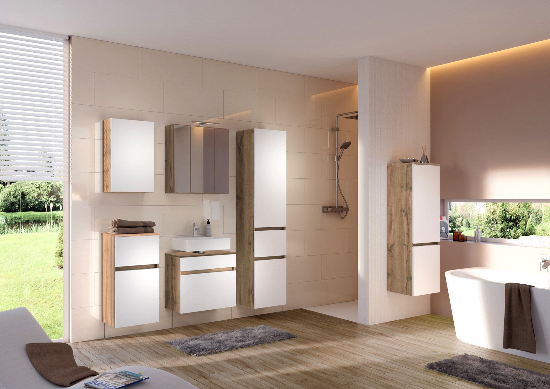 Armoire de toilette Luna 60cm avec 3 portes et éclairage LED - chêne - Image 6