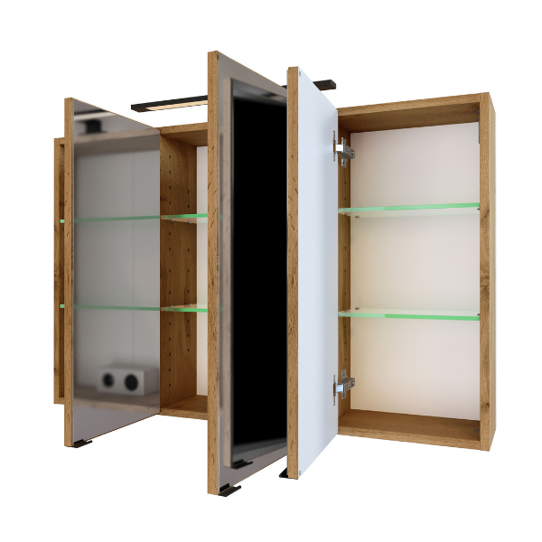 Armoire de toilette Malvo 100cm 3 portes avec éclairage - chêne - Image 10