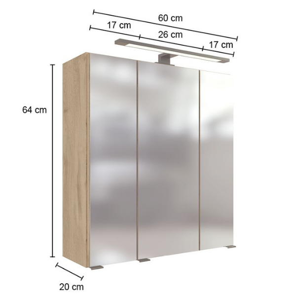 Armoire de toilette Malvo 60cm 3 portes avec éclairage - chêne - Image 6