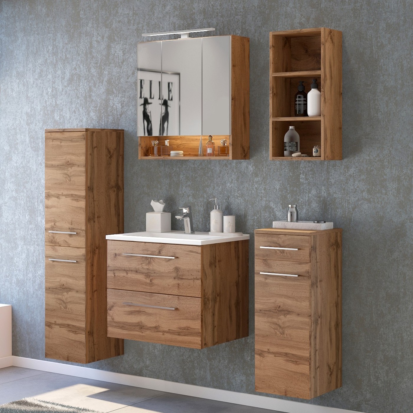 Armoire de toilette Sefa 60cm 3 portes - chêne wotan - Image 3